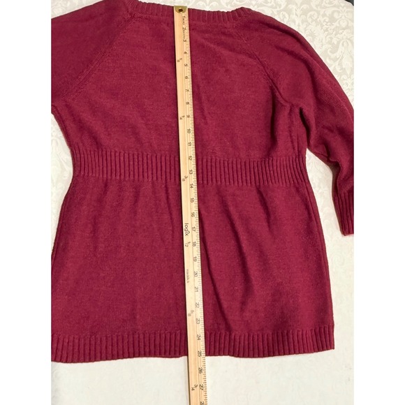 DKNY JEANS PETITES Women Burgundy Embellished Cardigan Sweater Size M 3/4 Sleeve - Picture 6 of 8